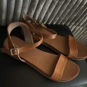 Tan Leather Sandals with Ankle Strap